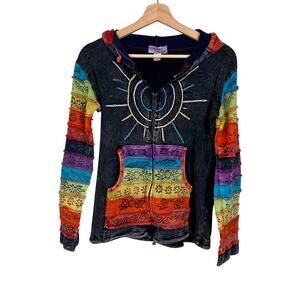 Shopoholic Fashion Women's‎ Small Colorful Boho Y2K Patchwork Full Zip Hoodie